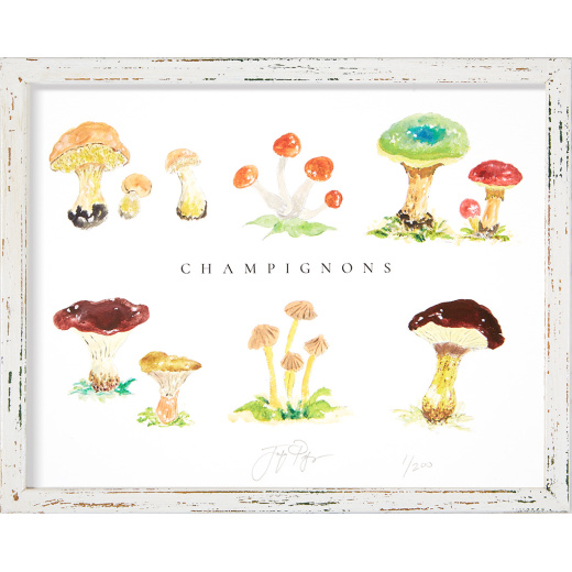 “Champignons” framed limited edition Jacques Pepin print. Individually signed and numbered.