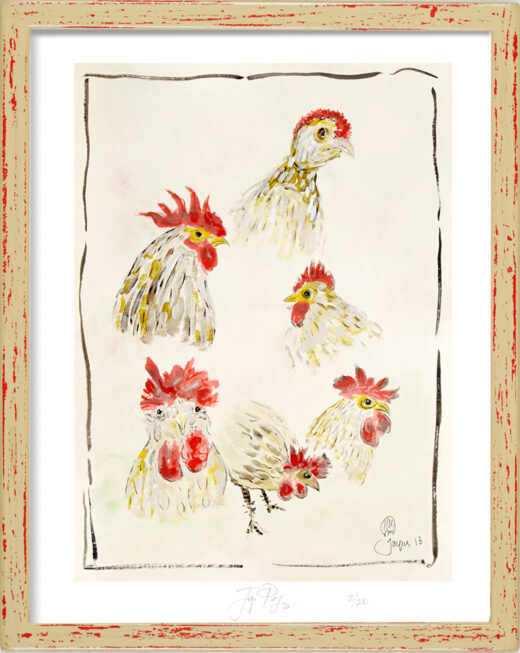 “Chicken Portraits” framed limited edition Jacques Pepin print. Individually signed and numbered.