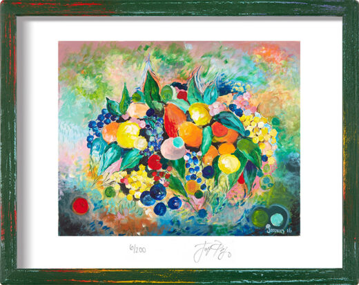 “Fruit Eruption” framed limited edition Jacques Pepin print. Individually signed and numbered.