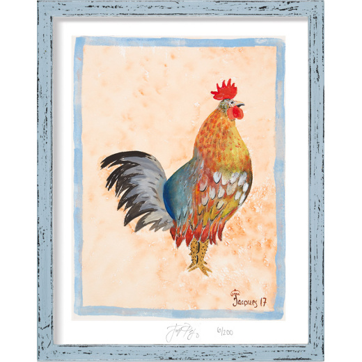“Hippie Cock” framed limited edition Jacques Pepin print. Individually signed and numbered.