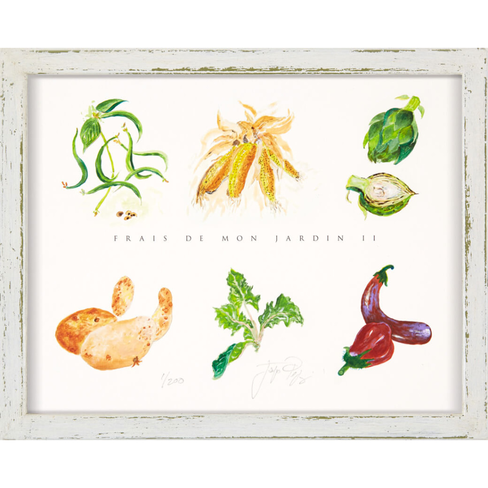 “Frais du Mon Jardin II” framed limited edition Jacques Pepin print. Individually signed and numbered.