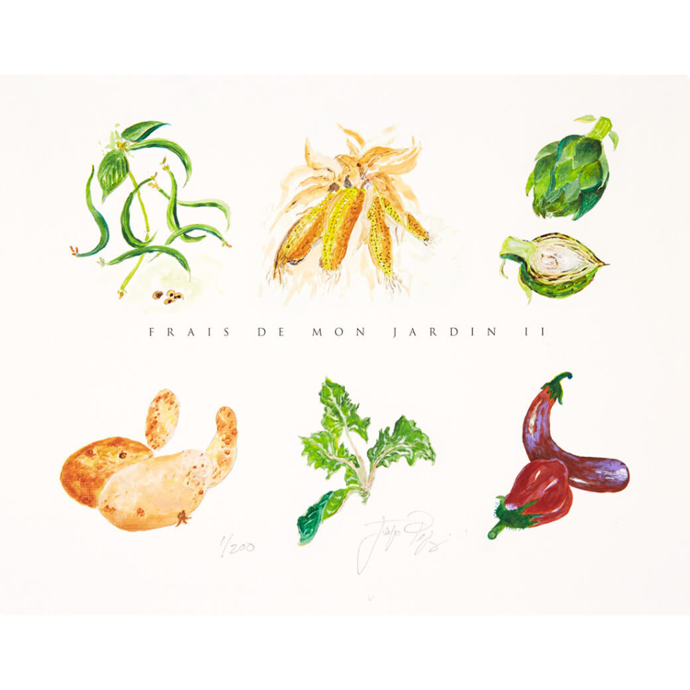 “Frais du Mon Jardin II” unframed limited edition Jacques Pepin print. Individually signed and numbered.