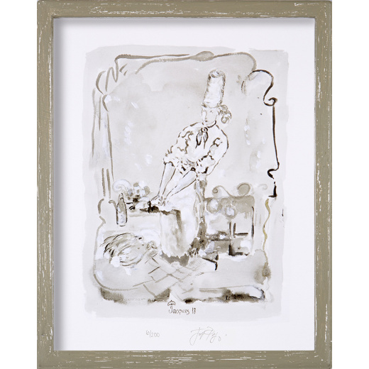 “La Cuisiniere” framed limited edition Jacques Pepin print. Individually signed and numbered.