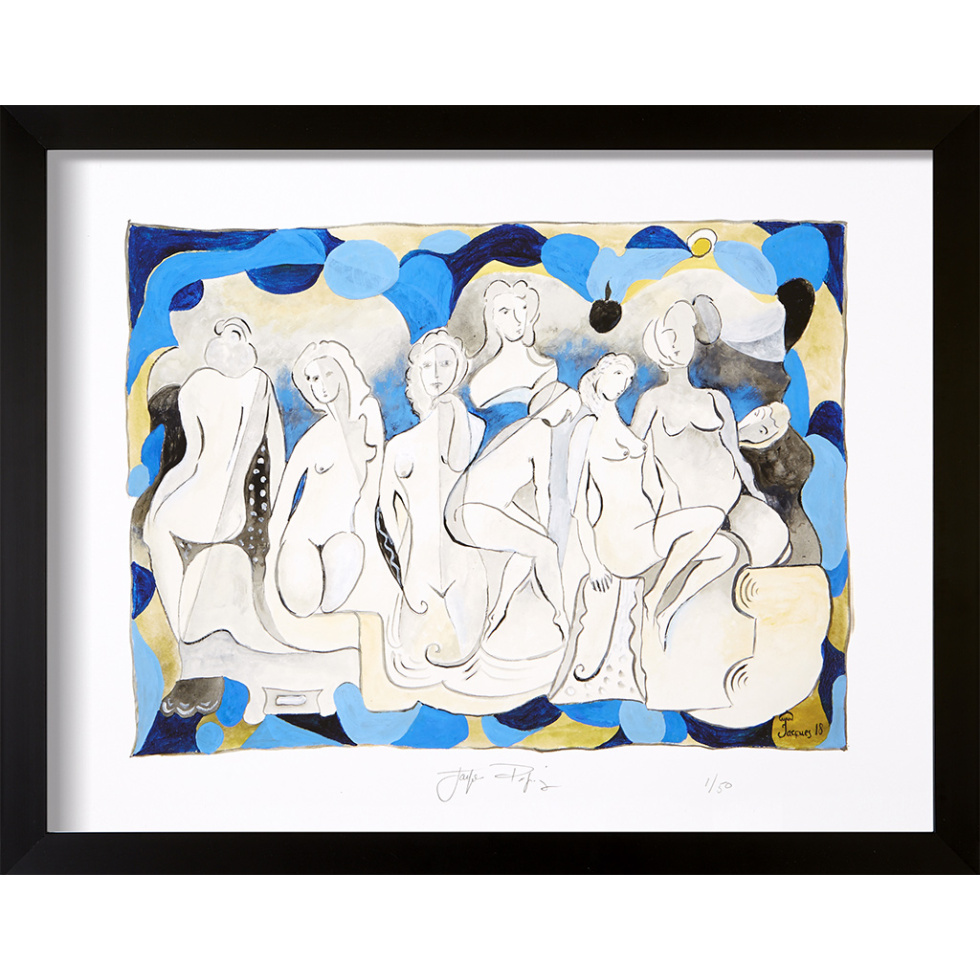 “Les Demoiselles” framed limited edition Jacques Pepin print. Individually signed and numbered.