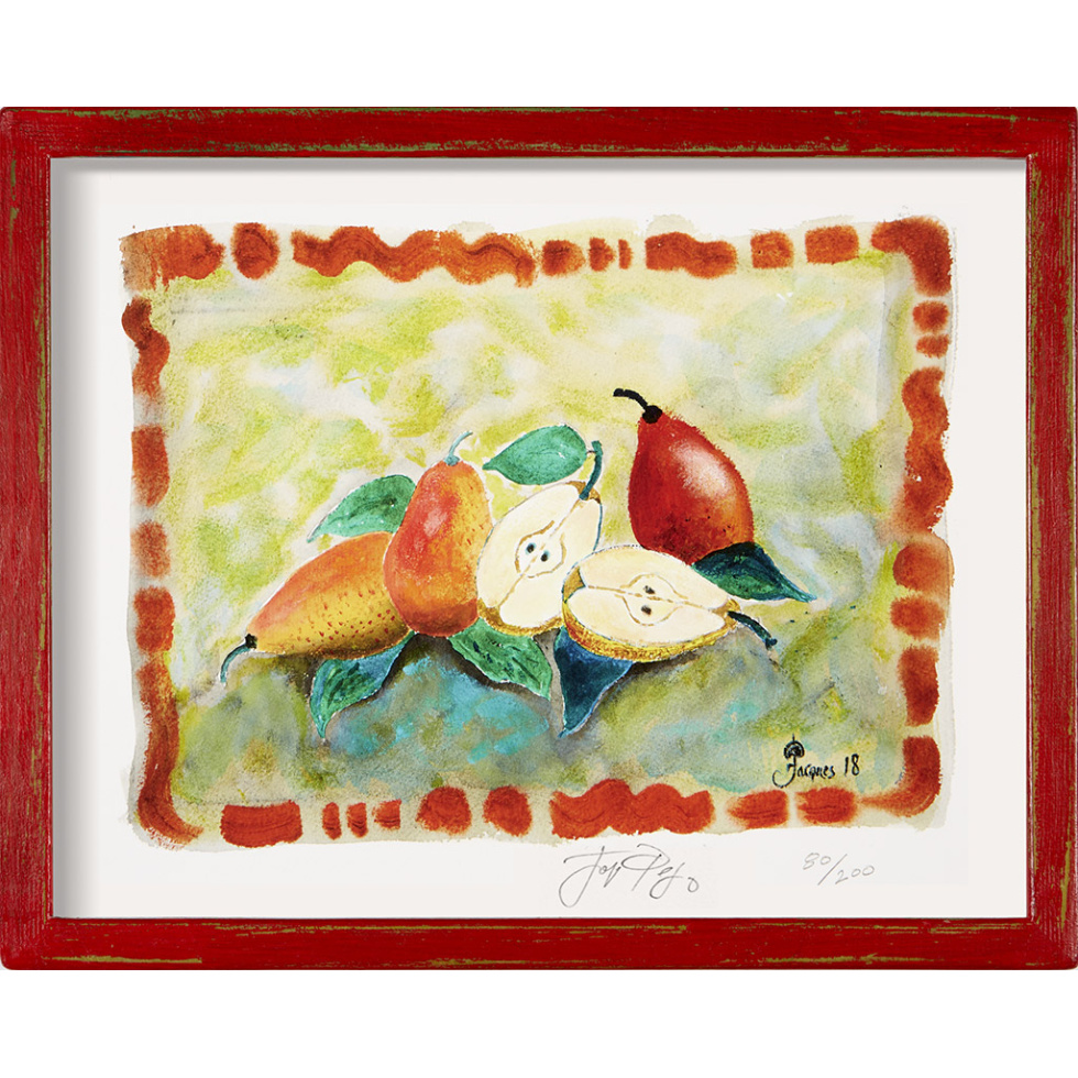“Pears with Border” framed limited edition Jacques Pepin print. Individually signed and numbered.