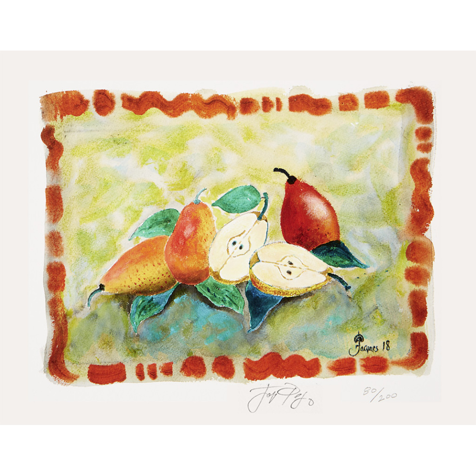 “Pears with Border” unframed limited edition Jacques Pepin print. Individually signed and numbered.