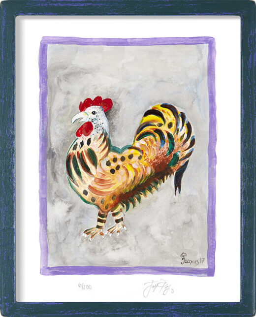 “The Rooster King” framed limited edition Jacques Pepin print. Individually signed and numbered.