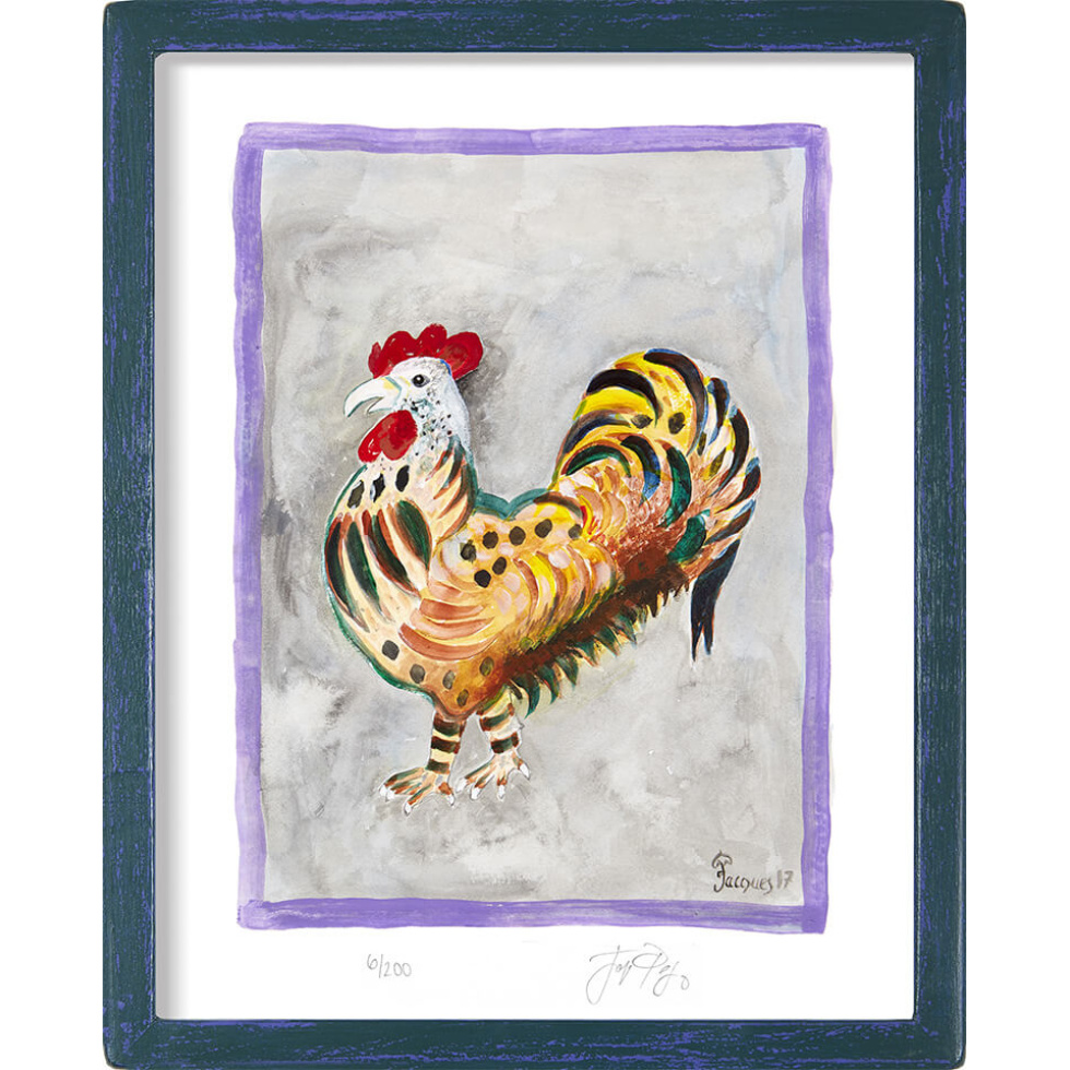 “The Rooster King” framed limited edition Jacques Pepin print. Individually signed and numbered.