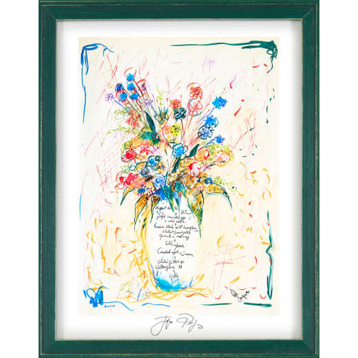 “August 26 Dinner” framed Jacques Pepin menu print. Individually signed by the chef and artist.