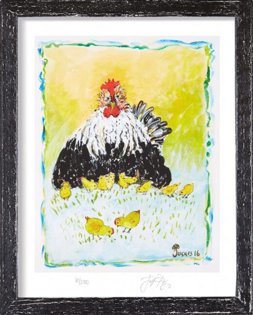 “Black Mother Hen” (retired) framed limited edition Jacques Pepin print. Individually signed and numbered.