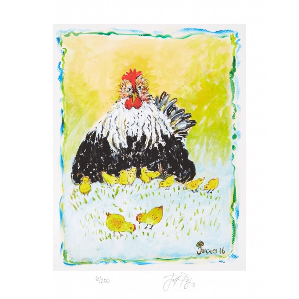 “Black Mother Hen” (retired) unframed limited edition Jacques Pepin print. Individually signed and numbered.