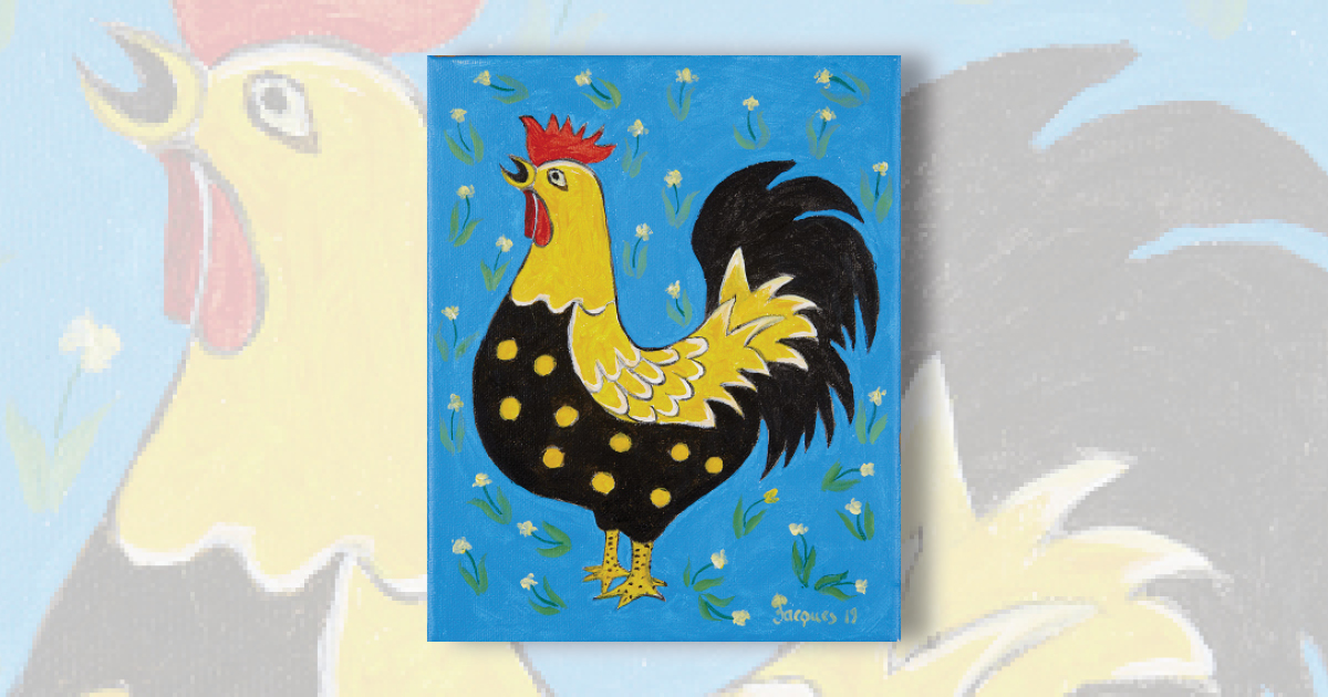 Black and Yellow Rooster” (Sold) - The Artistry of Jacques Pepin