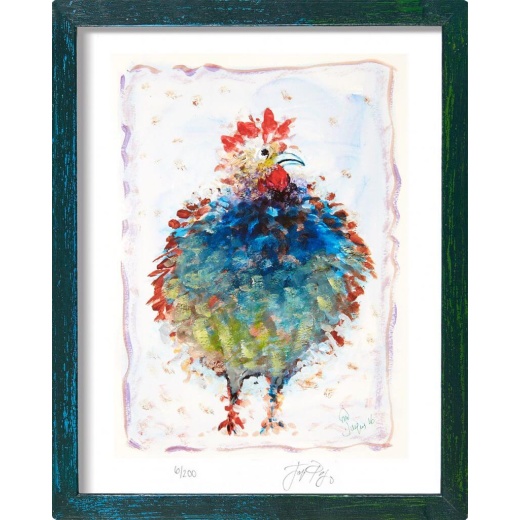 “Blue Cock” (retired) framed limited edition Jacques Pepin print. Individually signed and numbered.