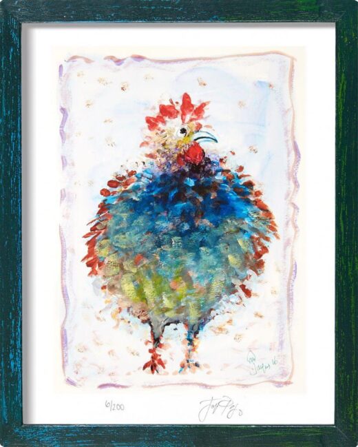 “Blue Cock” (retired) framed limited edition Jacques Pepin print. Individually signed and numbered.