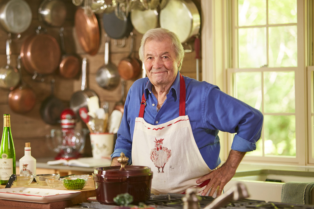 Photograph of Chef and Artist Jacques Pepin. Here’s Jacques in his home kitchen.