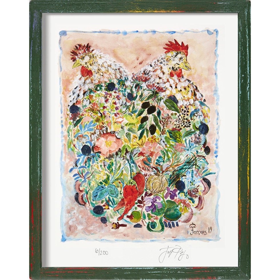 “Chicken and Herbs” (retired) framed limited edition Jacques Pepin print. Individually signed and numbered.