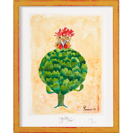 “Chicken with Artichoke” framed limited edition Jacques Pepin print. Individually signed and numbered.