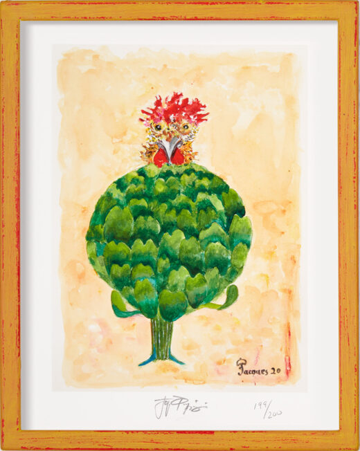 “Chicken with Artichoke” framed limited edition Jacques Pepin print. Individually signed and numbered.