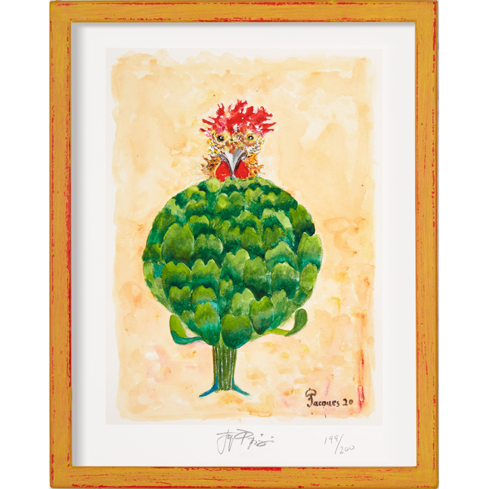 “Chicken with Artichoke” framed limited edition Jacques Pepin print. Individually signed and numbered.