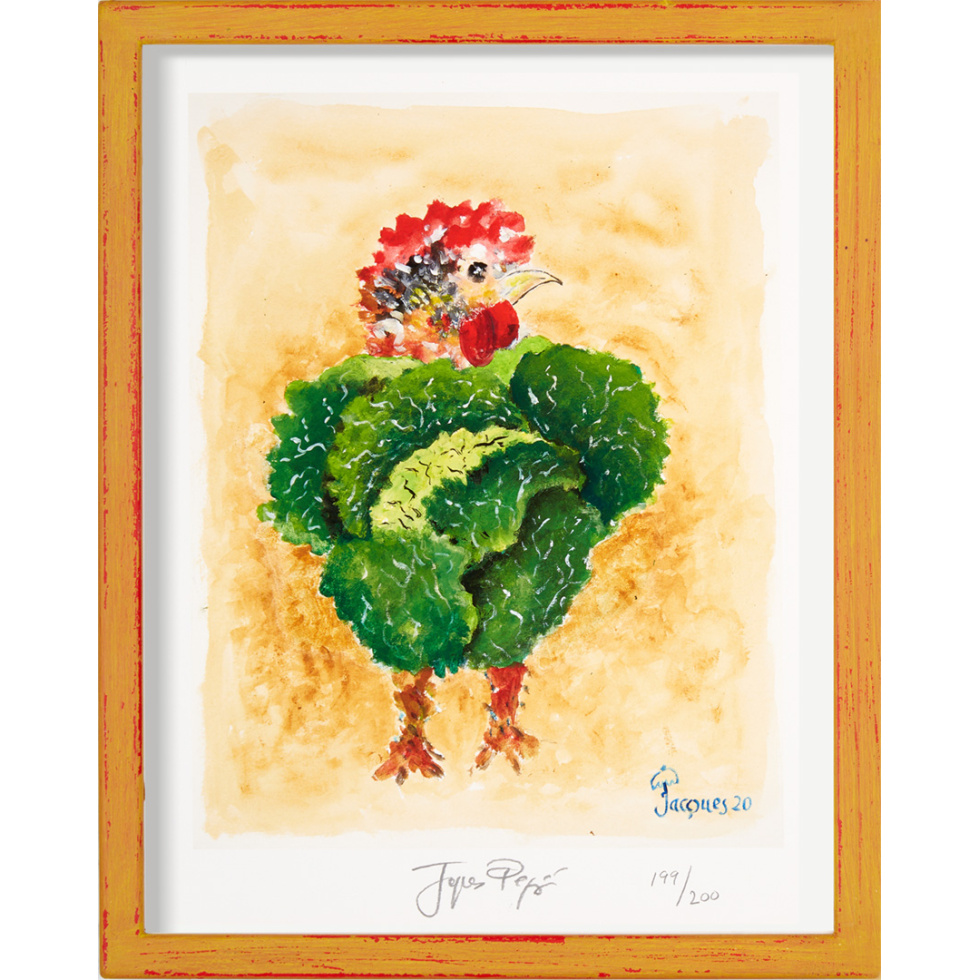 “Chix with Cabbage” framed limited edition Jacques Pepin print. Individually signed and numbered.