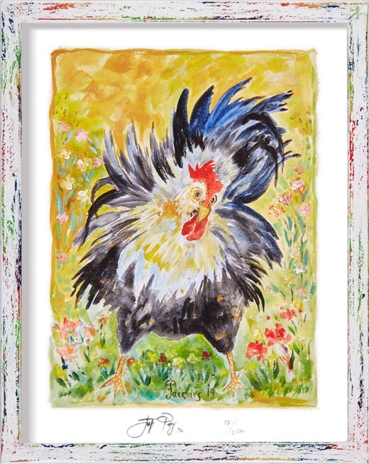 “Dancing Chicken” (retired) framed limited edition Jacques Pepin print. Individually signed and numbered.