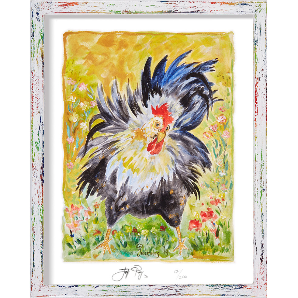 “Dancing Chicken” (retired) framed limited edition Jacques Pepin print. Individually signed and numbered.