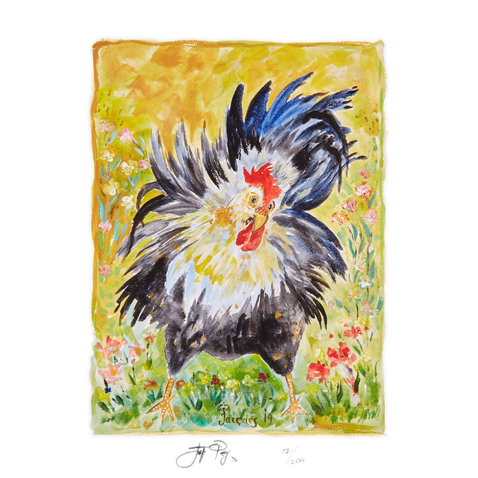 “Dancing Chicken” (retired) unframed limited edition Jacques Pepin print. Individually signed and numbered.