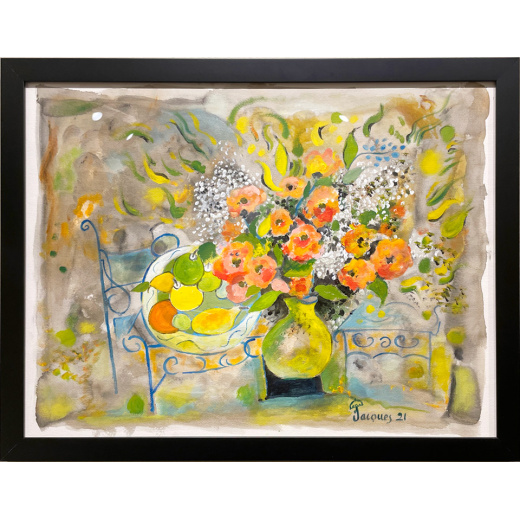 “Flowers and Fruit” Original Artwork For Sale by Chef and Artist Jacques Pepin