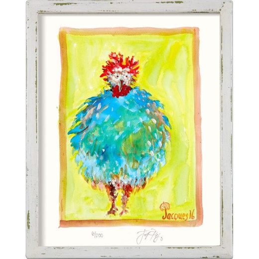 “Harried Chicken” (retired) framed limited edition Jacques Pepin print. Individually signed and numbered.