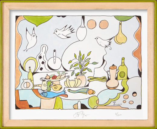 “In My Kitchen” framed gallery-size limited edition Jacques Pepin print. Individually signed and numbered.