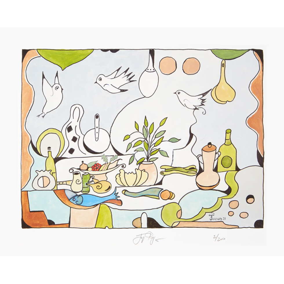 “In My Kitchen No.2” unframed gallery-size limited edition Jacques Pepin print. Individually signed and numbered.