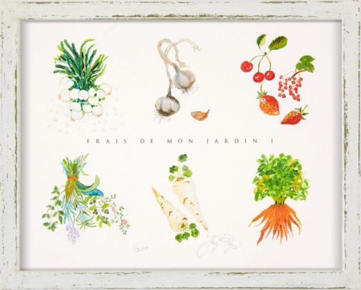 “Frais du Mon Jardin” retired framed limited edition Jacques Pepin print. Individually signed and numbered.