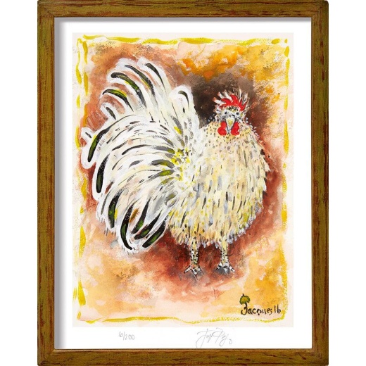 “King Rooster” (retired) framed limited edition Jacques Pepin print. Individually signed and numbered.