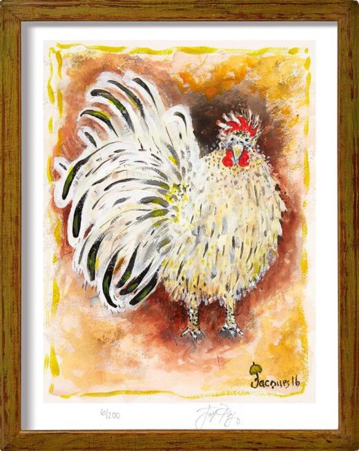 “King Rooster” (retired) framed limited edition Jacques Pepin print. Individually signed and numbered.