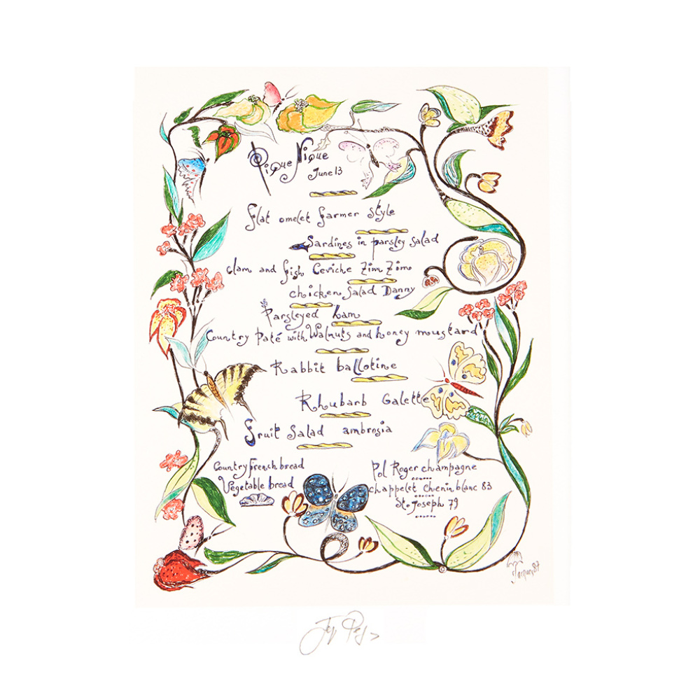 “Le Pique-Nique” unframed Jacques Pepin menu print. Individually signed by the chef and artist.