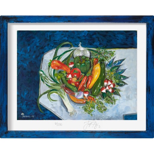 “Les Legumes” (retired) framed limited edition Jacques Pepin print. Individually signed and numbered.
