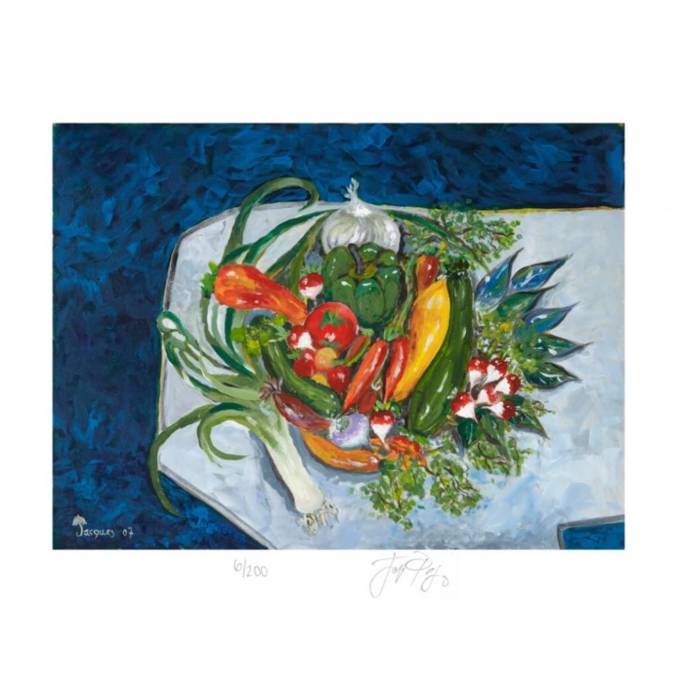 “Les Legumes” (retired) unframed limited edition Jacques Pepin print. Individually signed and numbered.