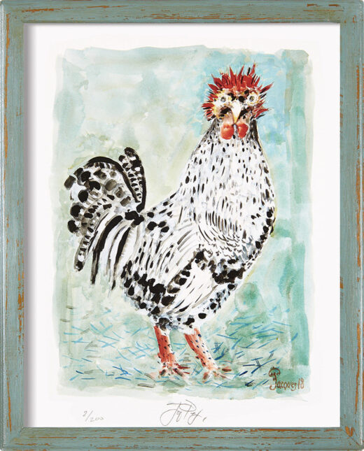 “Mighty Fowl” (retired) framed limited edition Jacques Pepin print. Individually signed and numbered.