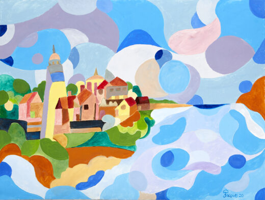 “Village in the Sea” Original Artwork For Sale by Chef and Artist Jacques Pepin