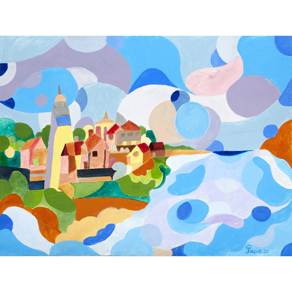 “Village in the Sea” Original Artwork For Sale by Chef and Artist Jacques Pepin