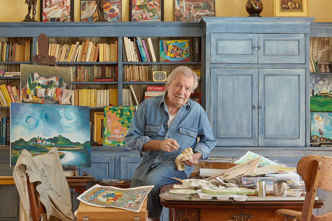 Chef and artist Jacques Pepin at work in his painter’s studio.