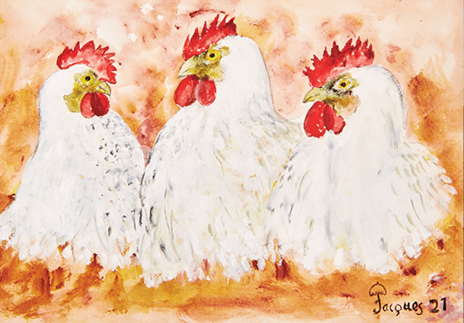 “Three Chickens of Bresse” Retired (Sold Out) Jacques Pepin Signed Limited Edition Print
