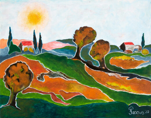 “Allegorical Landscape” is an original painting by chef and artist Jacques Pepin