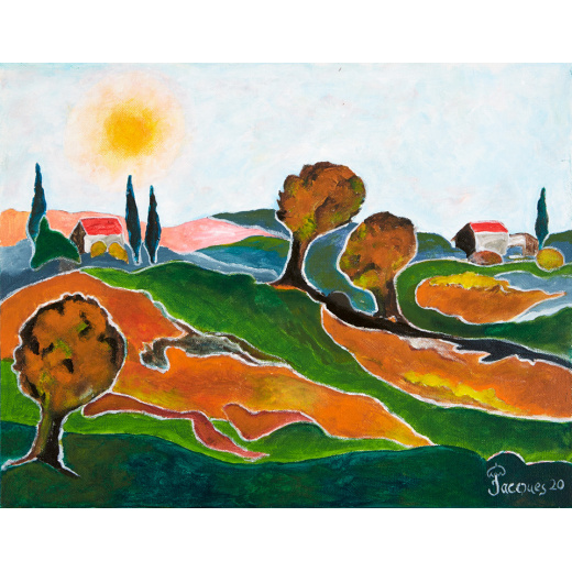 “Allegorical Landscape” is an original painting by chef and artist Jacques Pepin
