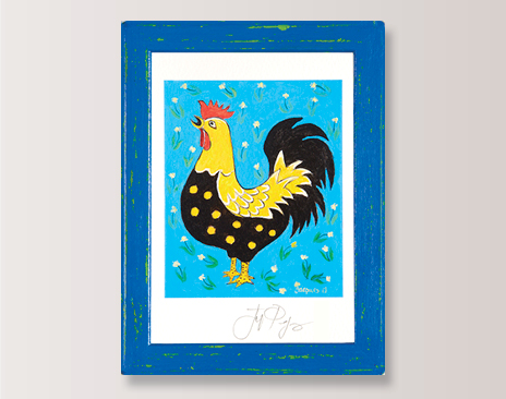 “Black and Yellow Rooster” Signed Small Print in Frame
