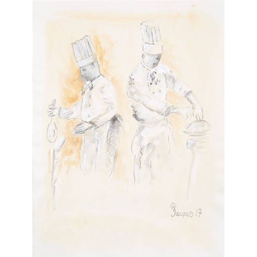 “Chefs No. 5” is an original painting by chef and artist Jacques Pepin