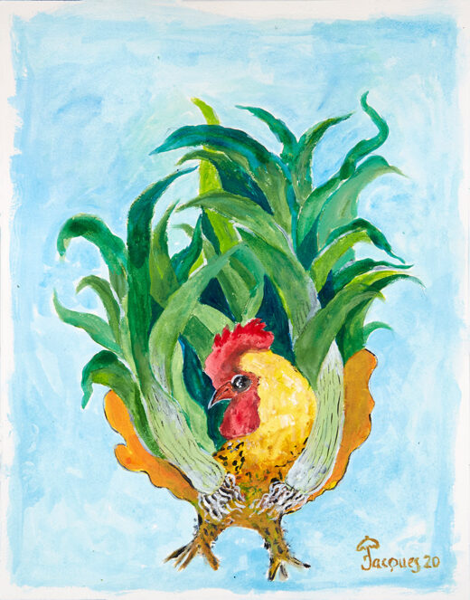 “Chicken and Leeks” is an original painting by chef and artist Jacques Pepin