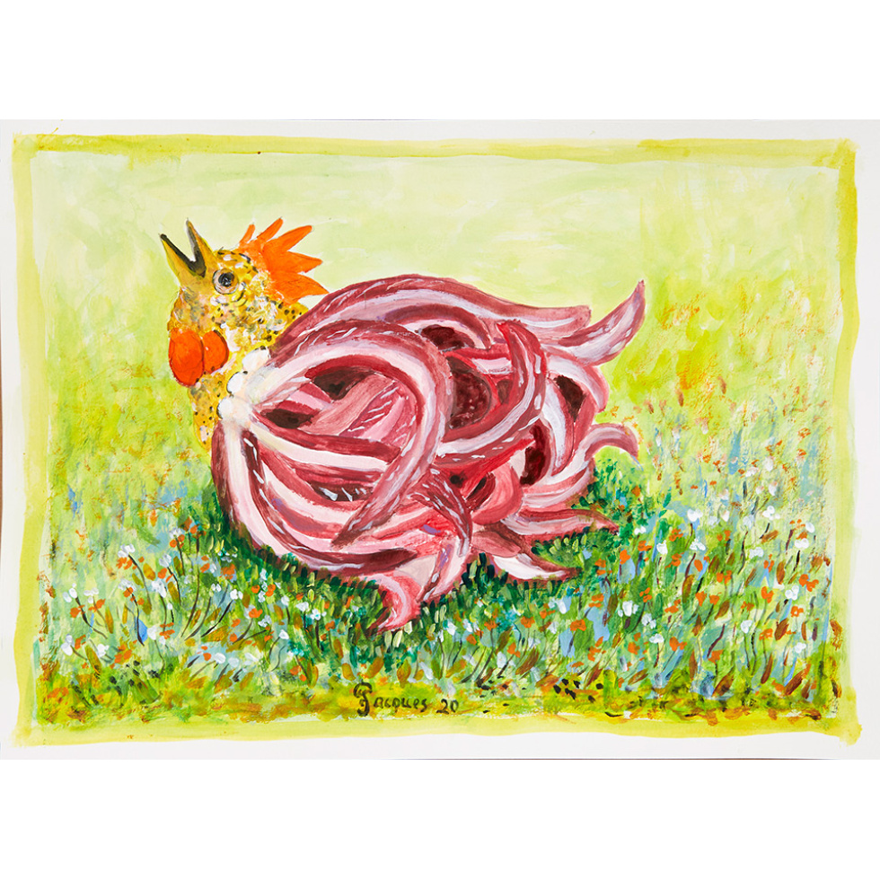 “Chix and Treviso” is an original painting by chef and artist Jacques Pepin
