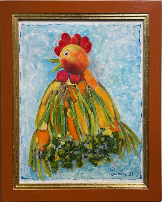 “Chix and Vege No. 4” is an original painting by chef and artist Jacques Pepin