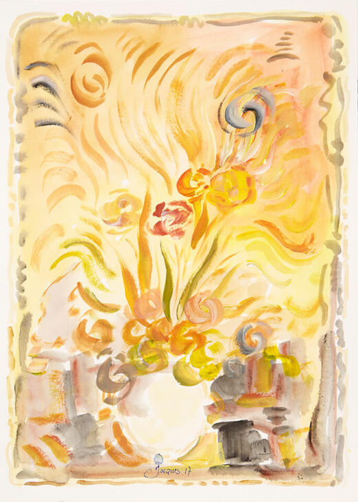 “Dreaming Flowers” is an original painting by chef and artist Jacques Pepin